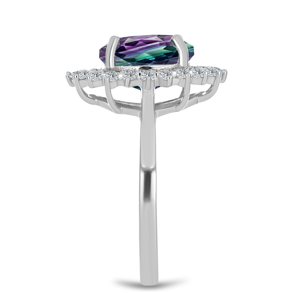 Inel din Argint 925 ( 3 grame ) cu Fluorit Zebra și Topaz Alb 4.1 Carate