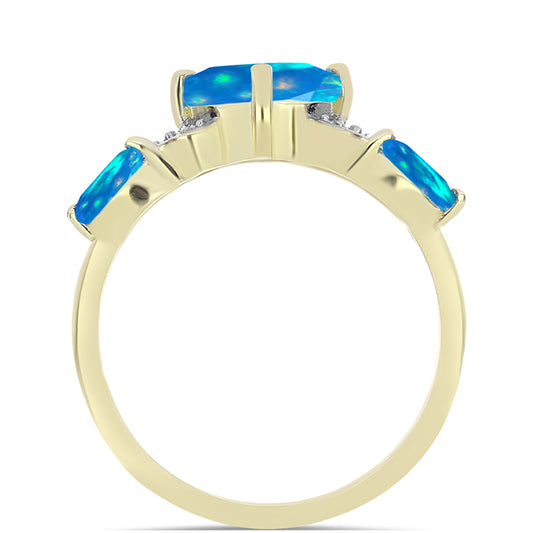 Inel din Argint 925 Placat cu Aur ( 2.43 grame ) cu Opal Etiopian ”Paradis” și Topaz Alb 1.3 Carate