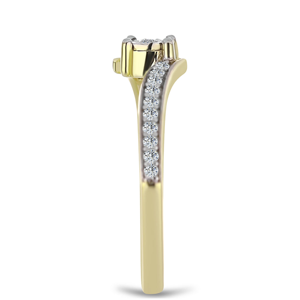 Inel din Argint 925 Placat cu Aur ( 1.88 grame ) cu Diamant Alb și Topaz Alb 0.15 Carate
