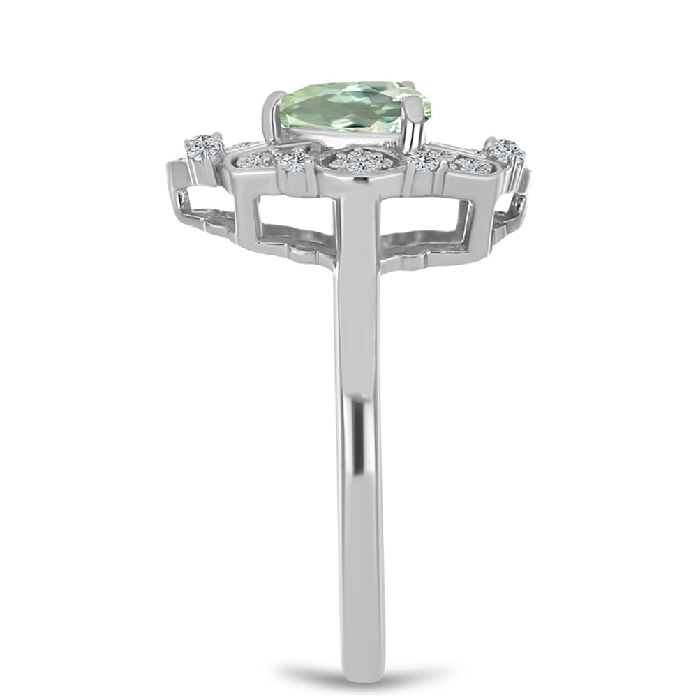 Inel din Argint 925 ( 3.68 grame ) cu Ametist Verde și Topaz Alb 1.45 Carate