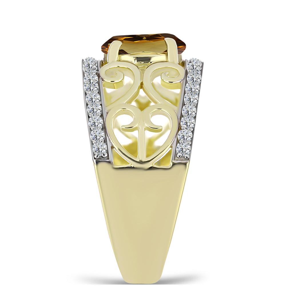 Inel din Argint 925 Placat cu Aur ( 4.64 grame ) cu Cuarț Coniac și Topaz Alb 1.43 Carate