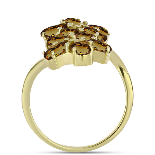 Inel din Argint 925 Placat cu Aur ( 3.12 grame ) cu Cuarț Coniac 2.09 Carate