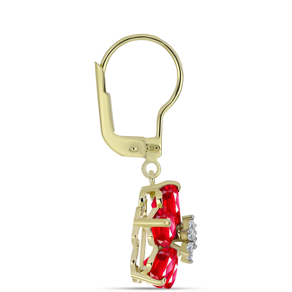 Cercei din Argint 925 Placat cu Aur ( 2.61 grame ) cu Agat Roșu și Topaz Alb 4.7 Carate