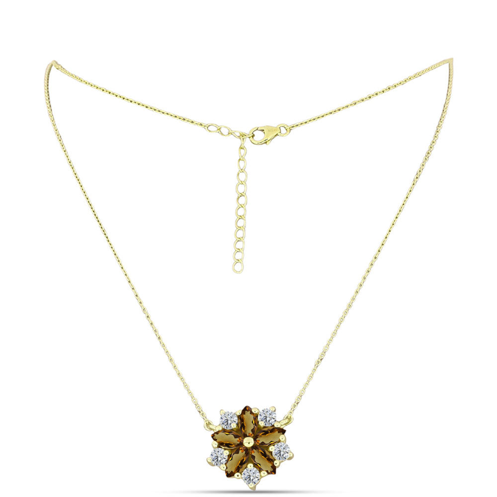 Colier din Argint 925 Placat cu Aur ( 3.76 grame ) cu Cuarț Coniac și Topaz Alb 1.84 Carate