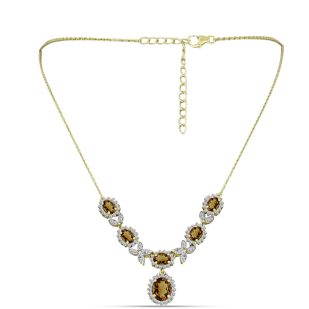 Colier din Argint 925 Placat cu Aur ( 8.62 grame ) cu Cuarț Coniac și Topaz Alb 8.46 Carate