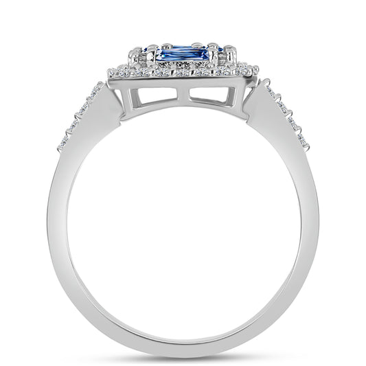 Inel din Argint 925 ( 2.77 grame ) cu Moissanite Albastru Oceanic și Topaz Alb 1.02 Carate