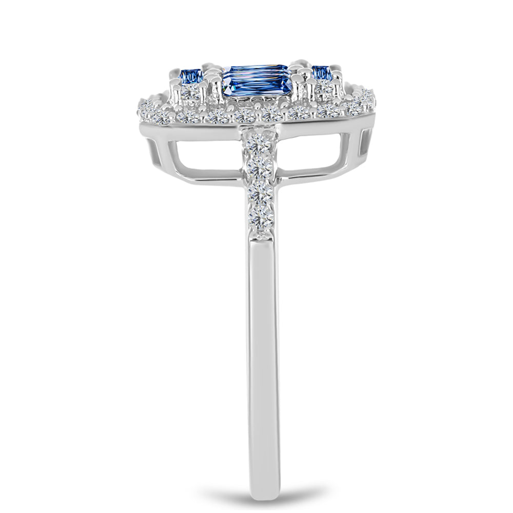 Inel din Argint 925 ( 2.77 grame ) cu Moissanite Albastru Oceanic și Topaz Alb 1.02 Carate