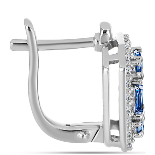 Cercei din Argint 925 ( 4.63 grame ) cu Moissanite Albastru Oceanic și Topaz Alb 1.85 Carate