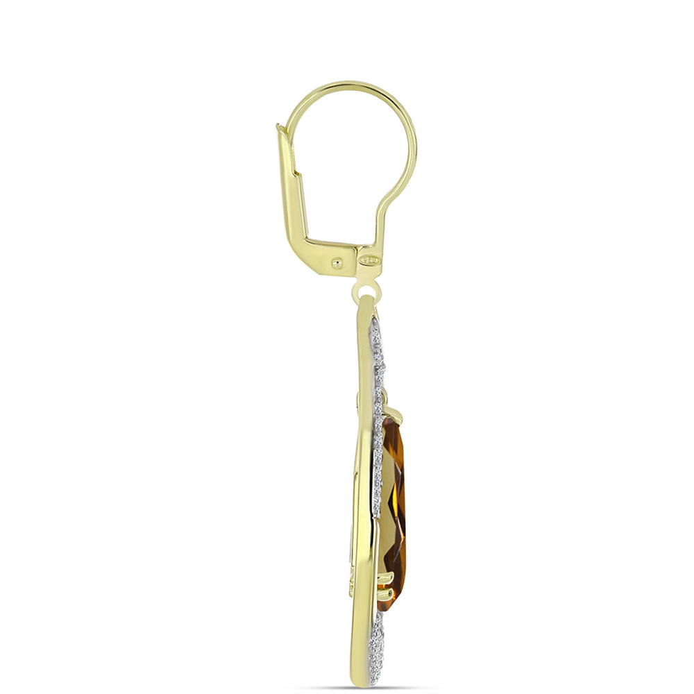 Cercei din Argint 925 Placat cu Aur ( 4.52 grame ) cu Cuarț Coniac și Topaz Alb 4.85 Carate