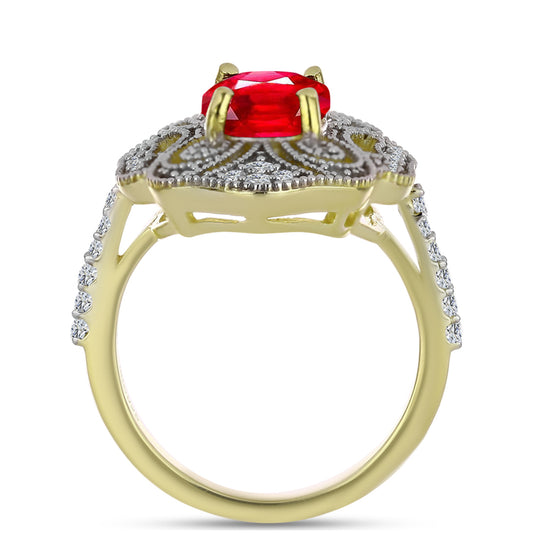 Inel din Argint 925 Placat cu Aur ( 4.45 grame ) cu Agat Roșu și Topaz Alb 2.28 Carate