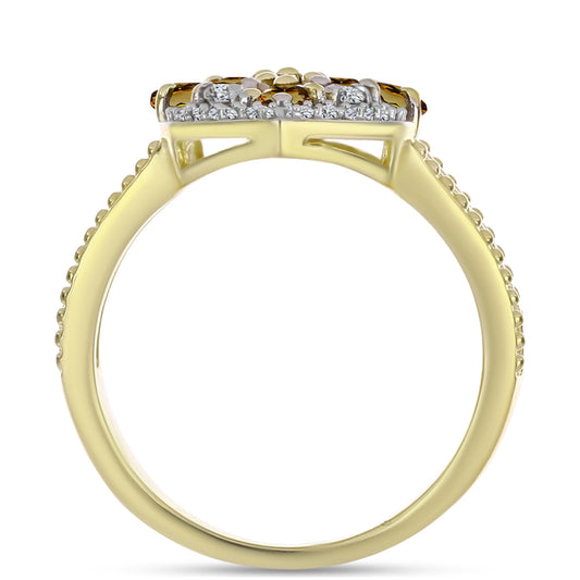 Inel din Argint 925 Placat cu Aur ( 4.54 grame ) cu Cuarț Coniac și Topaz Alb 1.98 Carate