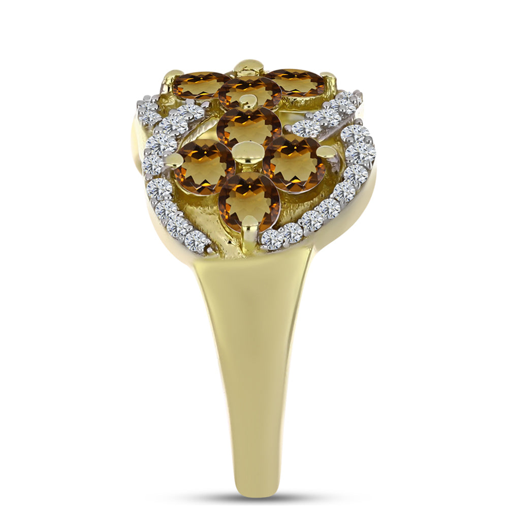 Inel din Argint 925 Placat cu Aur ( 3.74 grame ) cu Cuarț Coniac și Topaz Alb 1.82 Carate