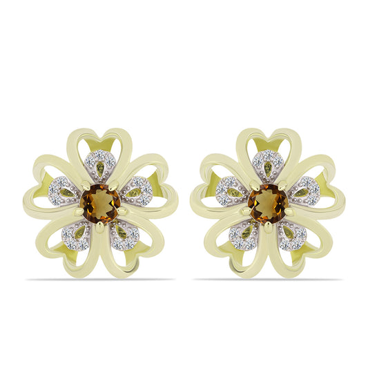 Cercei din Argint 925 Placat cu Aur ( 3.82 grame ) cu Cuarț Coniac și Topaz Alb 0.67 Carate