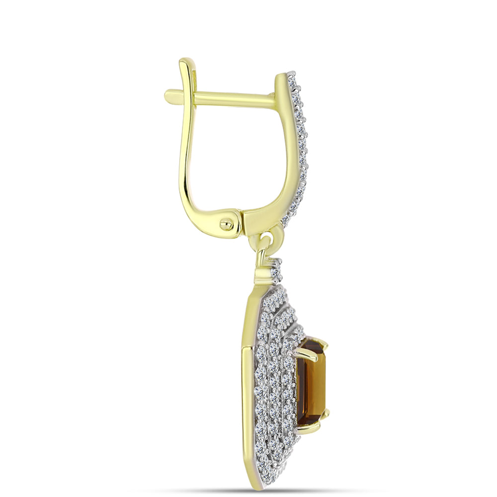 Cercei din Argint 925 Placat cu Aur ( 7.96 grame ) cu Cuarț Coniac și Topaz Alb 3.85 Carate