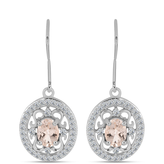 Cercei din Argint 925 ( 3.61 grame ) cu Morganit Gozareh și Topaz Alb 2.09 Carate