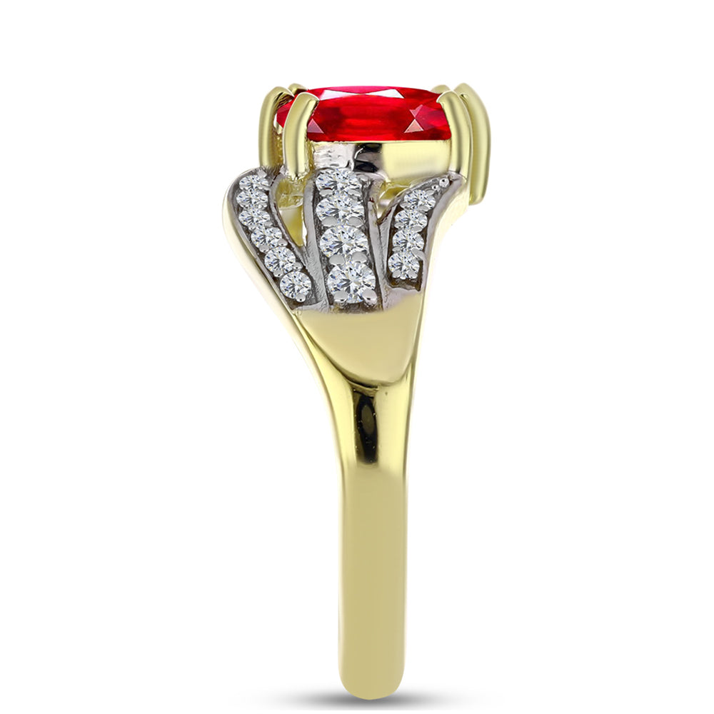 Inel din Argint 925 Placat cu Aur ( 3.03 grame ) cu Agat Roșu și Topaz Alb 1.56 Carate