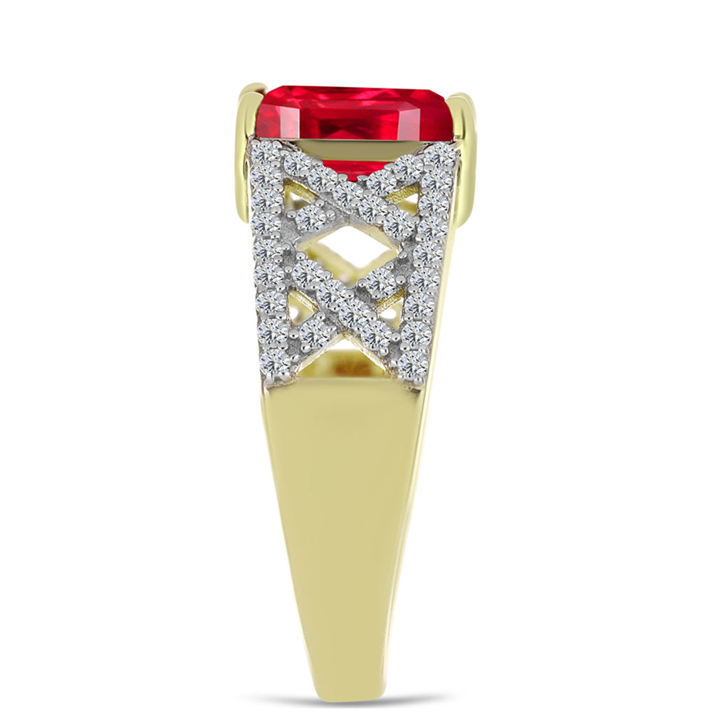 Inel din Argint 925 Placat cu Aur ( 3.54 grame ) cu Agat Roșu și Topaz Alb 2.63 Carate