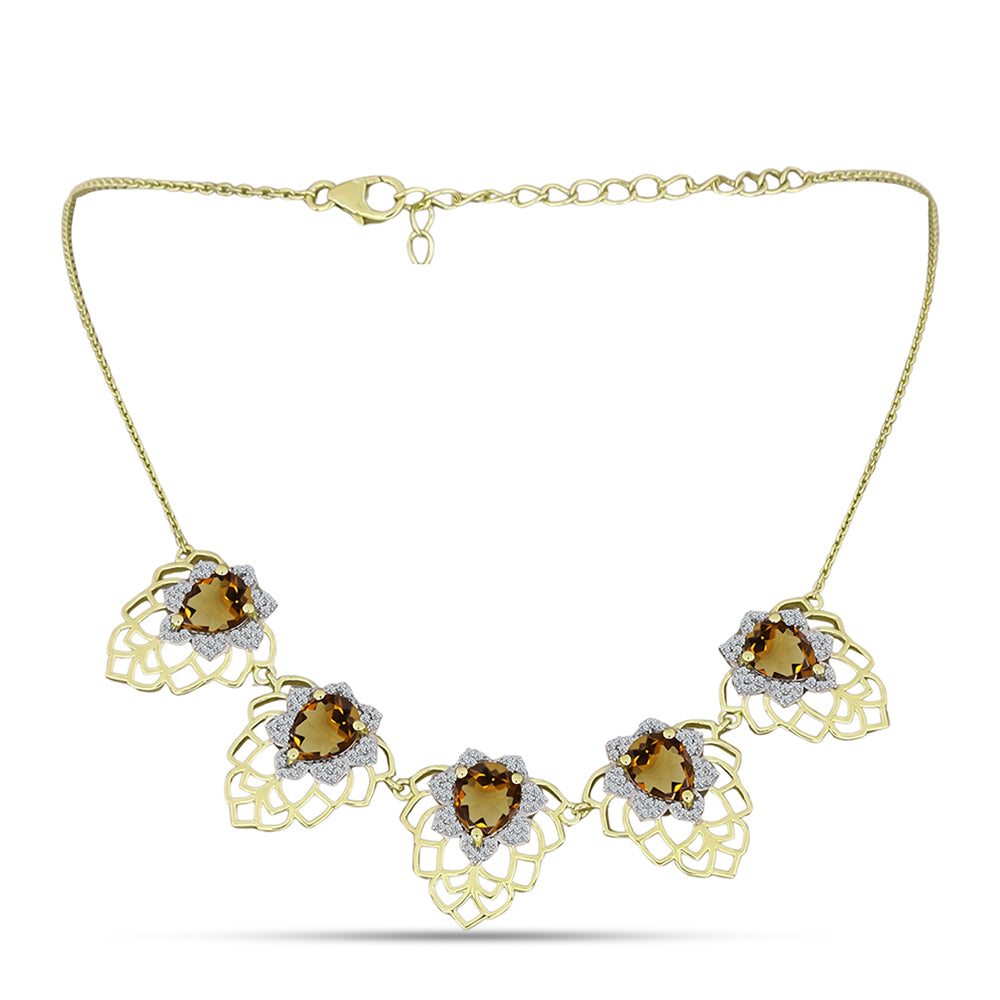 Colier din Argint 925 Placat cu Aur ( 11.27 grame ) cu Cuarț Coniac și Topaz Alb 11.51 Carate
