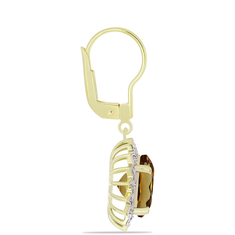 Cercei din Argint 925 Placat cu Aur ( 3.55 grame ) cu Cuarț Coniac și Topaz Alb 6.64 Carate