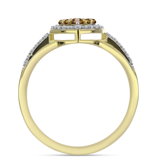 Inel din Argint 925 Placat cu Aur ( 2.59 grame ) cu Cuarț Coniac și Topaz Alb 0.52 Carate