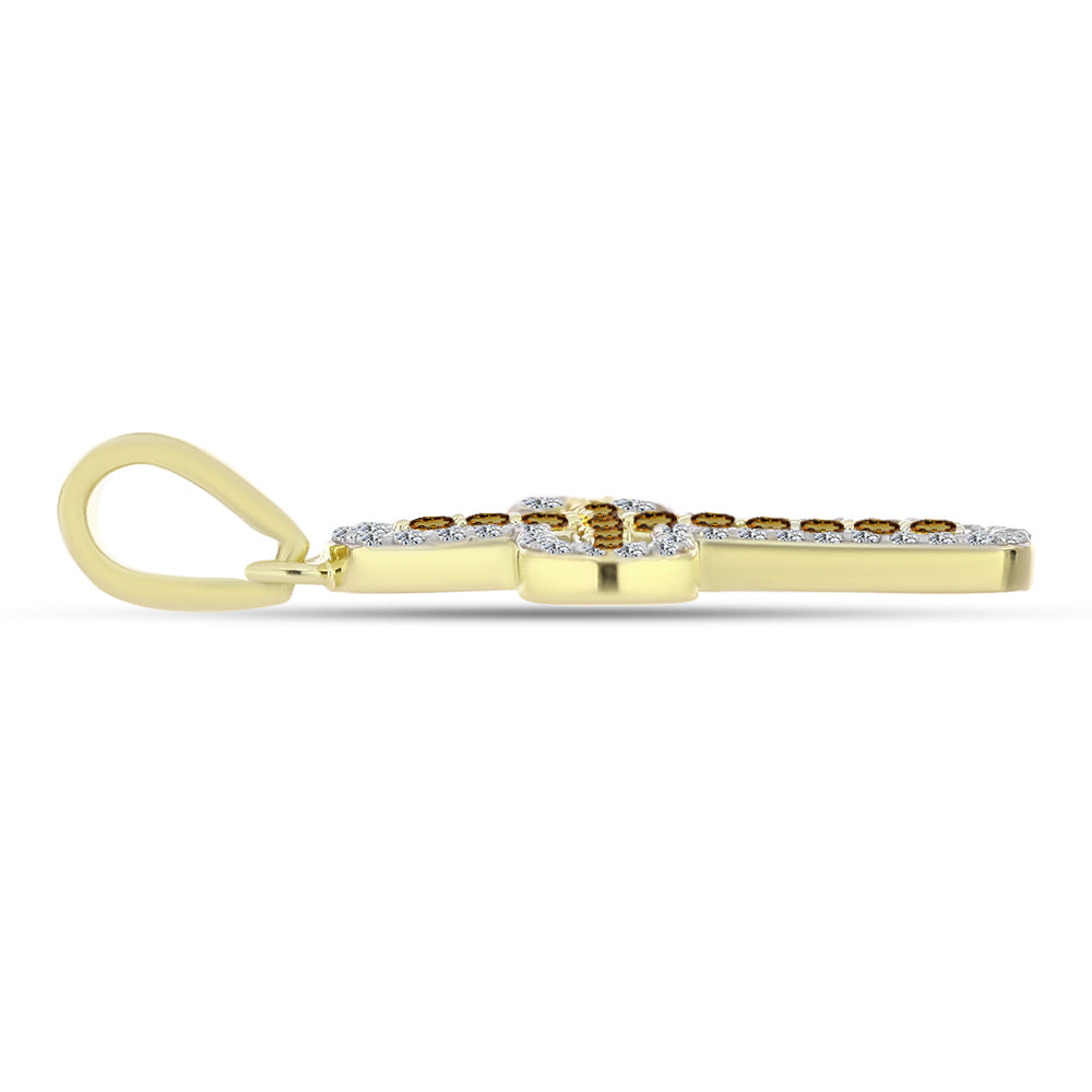 Cruce Pandantiv din Argint 925 Placat cu Aur ( 1.6 grame ) cu Cuarț Coniac și Topaz Alb 0.57 Carate