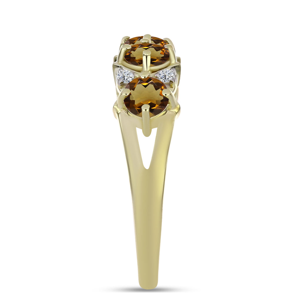 Inel din Argint 925 Placat cu Aur ( 2.31 grame ) cu Cuarț Coniac și Topaz Alb 1.1 Carate