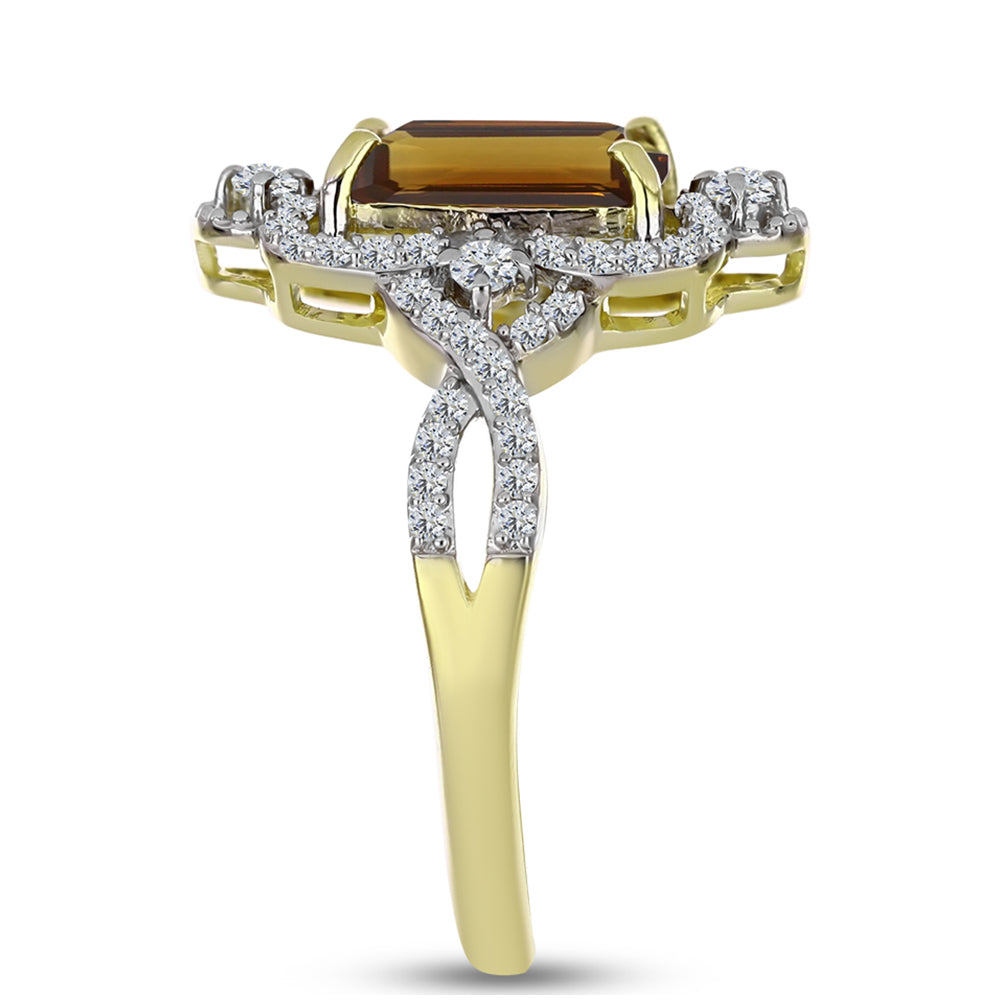 Inel din Argint 925 Placat cu Aur ( 3.54 grame ) cu Cuarț Coniac și Topaz Alb 3.29 Carate