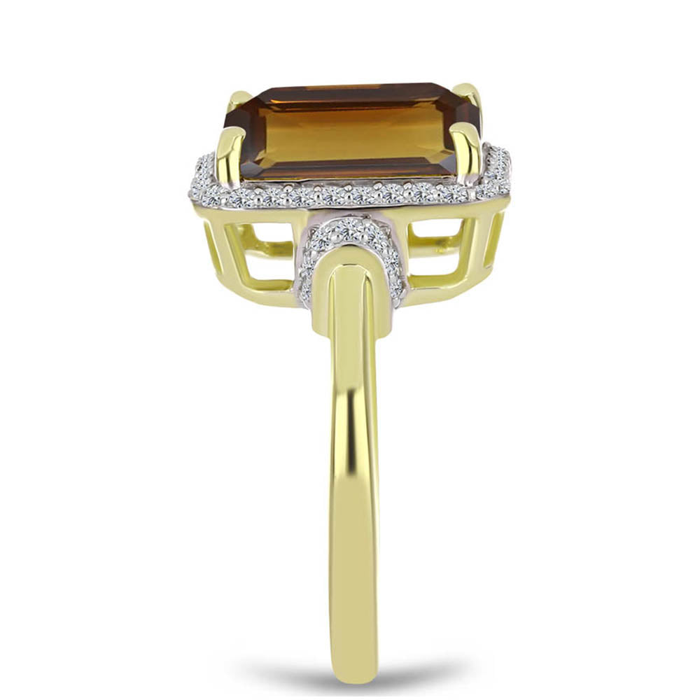 Inel din Argint 925 Placat cu Aur ( 3.72 grame ) cu Cuarț Coniac și Topaz Alb 5.63 Carate