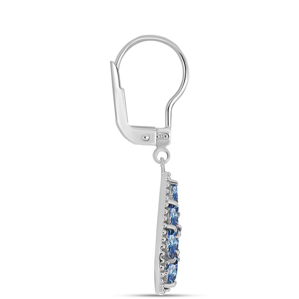Cercei din Argint 925 ( 2.38 grame ) cu Moissanite Albastru Oceanic 1.16 Carate