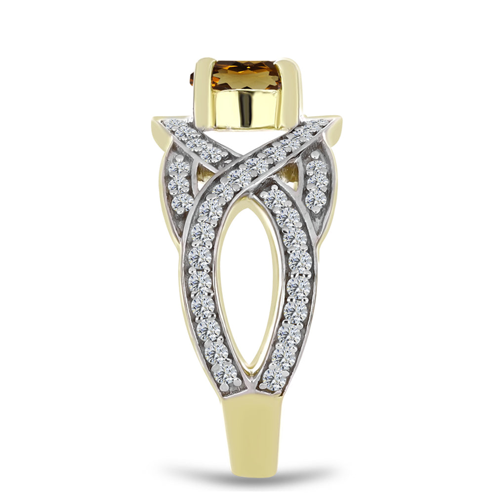 Inel din Argint 925 Placat cu Aur ( 3.34 grame ) cu Cuarț Coniac și Topaz Alb 1.41 Carate