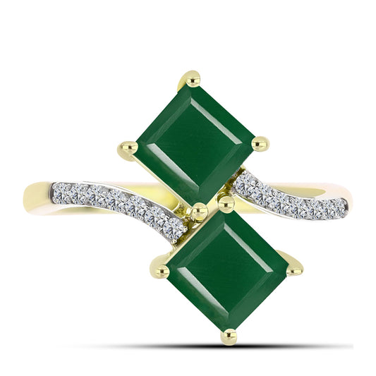 Inel din Argint 925 Placat cu Aur ( 2.88 grame ) cu Agat Verde și Topaz Alb 2.3 Carate