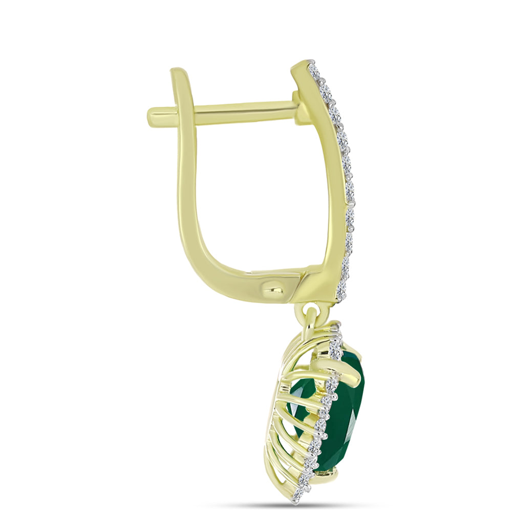 Cercei din Argint 925 Placat cu Aur ( 3.96 grame ) cu Agat Verde și Topaz Alb 3.97 Carate