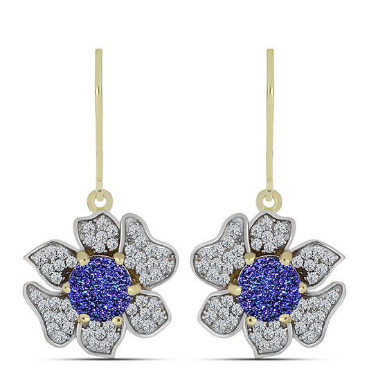 Cercei din Argint 925 Placat cu Aur ( 5.38 grame ) cu Drusă Violet și Topaz Alb 3.68 Carate