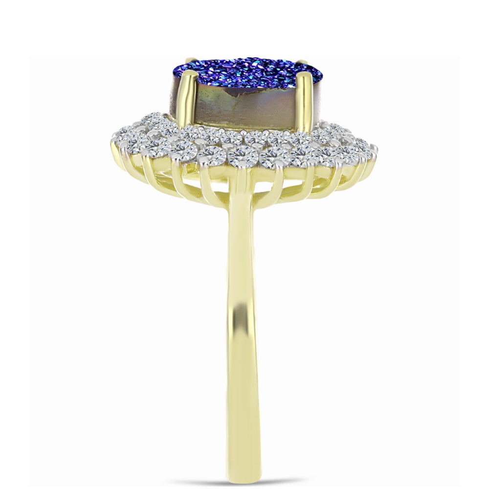 Inel din Argint 925 Placat cu Aur ( 3.57 grame ) cu Drusă Violet și Topaz Alb 3.7 Carate