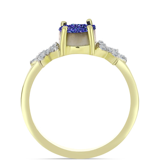 Inel din Argint 925 Placat cu Aur ( 3.15 grame ) cu Drusă Violet și Topaz Alb 1.99 Carate