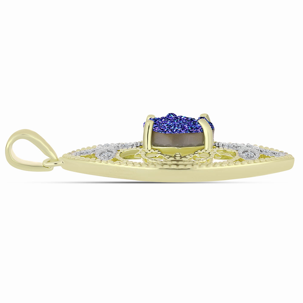 Pandantiv din Argint 925 Placat cu Aur ( 3.38 grame ) cu Drusă Violet și Topaz Alb 1.77 Carate