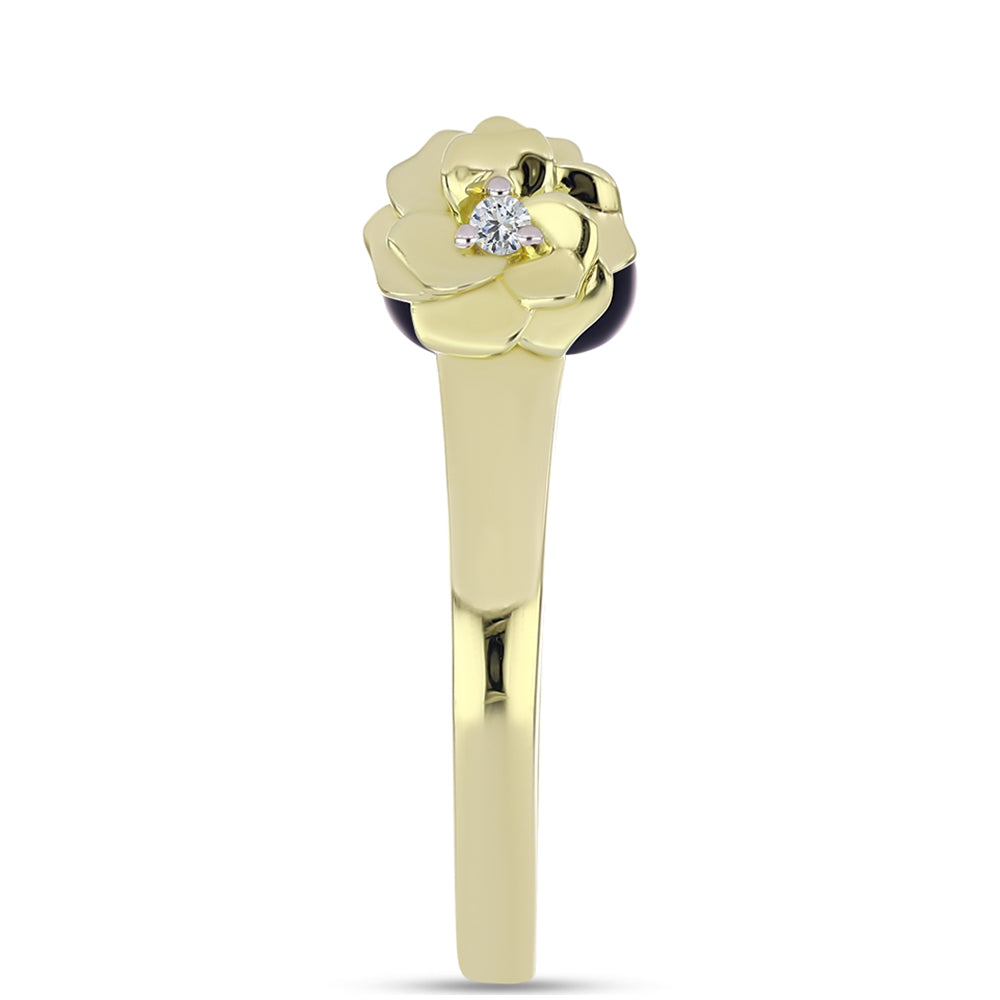 Inel din Argint 925 Placat cu Aur ( 4.05 grame ) cu Perlă de Cultură Neagră și Topaz Alb 3.08 Carate