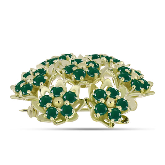 Broşă din Argint 925 Placat cu Aur ( 9.31 grame ) cu Agat Verde 3.91 Carate