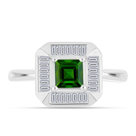 Inel din Argint 925 ( 3.46 grame ) cu Cromdiopsid și Zircon Alb 1.47 Carate
