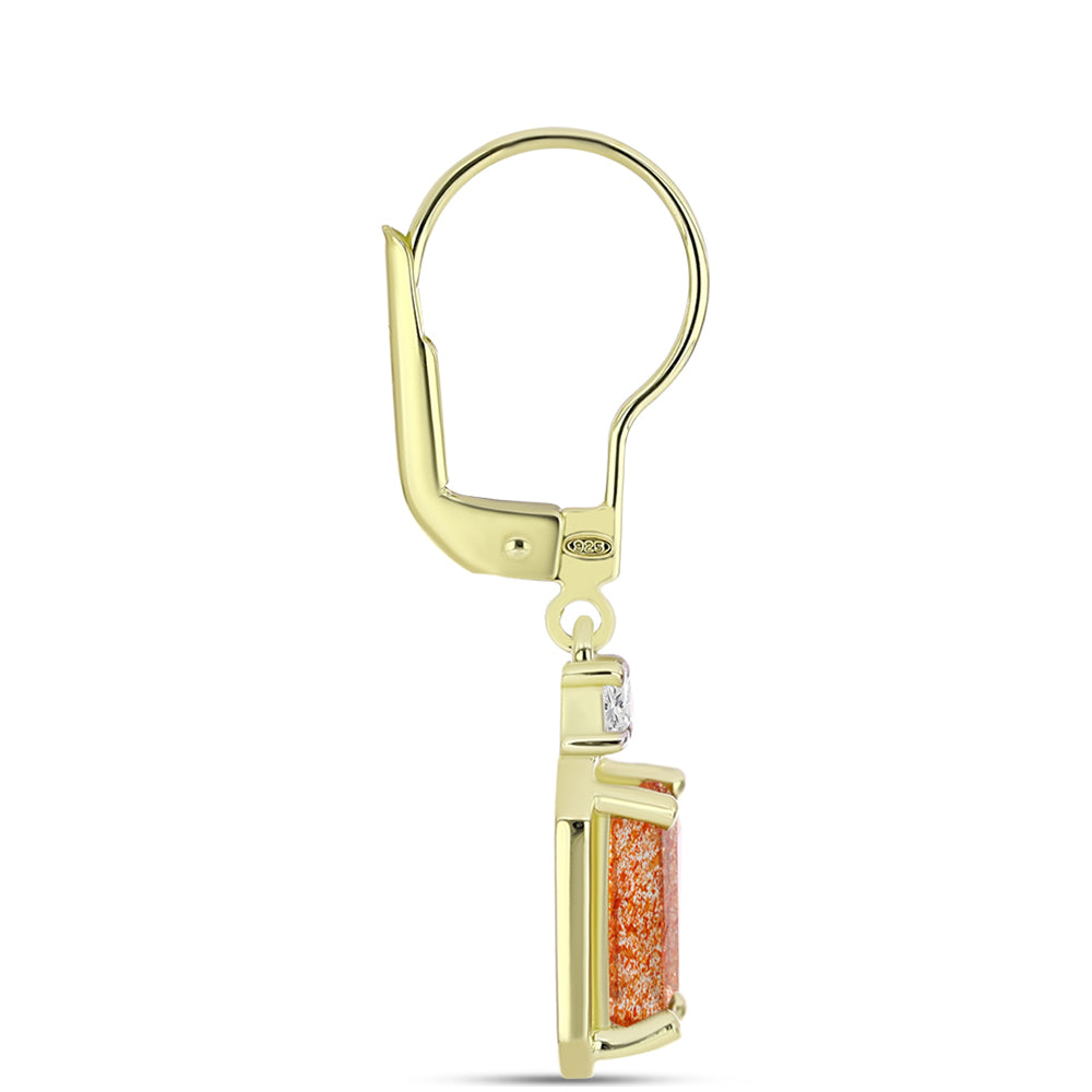 Cercei din Argint 925 Placat cu Aur ( 2.11 grame ) cu Piatra Soarelui Oregon și Topaz Alb 2.75 Carate