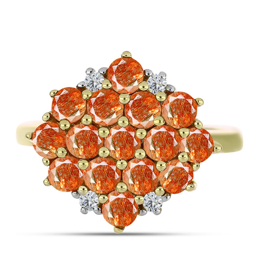 Inel din Argint 925 Placat cu Aur ( 3.49 grame ) cu Piatra Soarelui Oregon și Topaz Alb 2.3 Carate