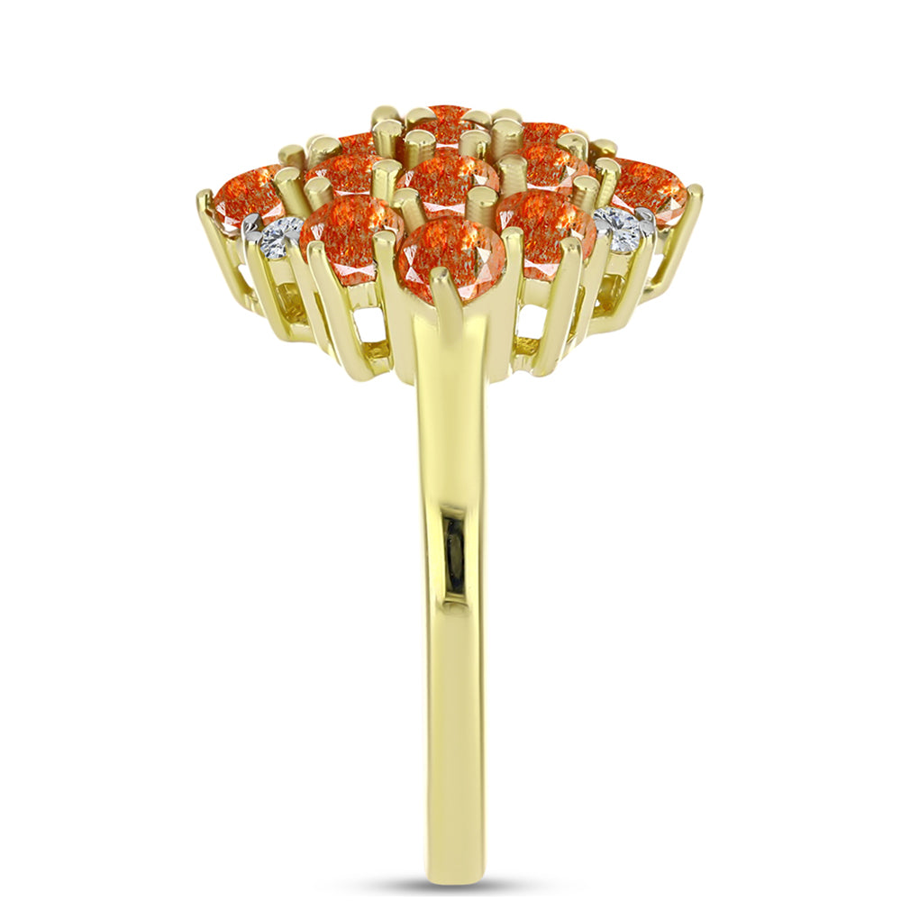 Inel din Argint 925 Placat cu Aur ( 3.49 grame ) cu Piatra Soarelui Oregon și Topaz Alb 2.3 Carate