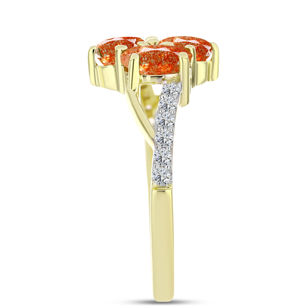 Inel din Argint 925 Placat cu Aur ( 2.28 grame ) cu Piatra Soarelui Oregon și Topaz Alb 1.5 Carate