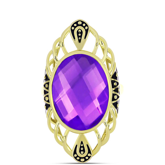 Inel din Argint 925 Placat cu Aur ( 6.39 grame ) cu Agat Violet 8.83 Carate