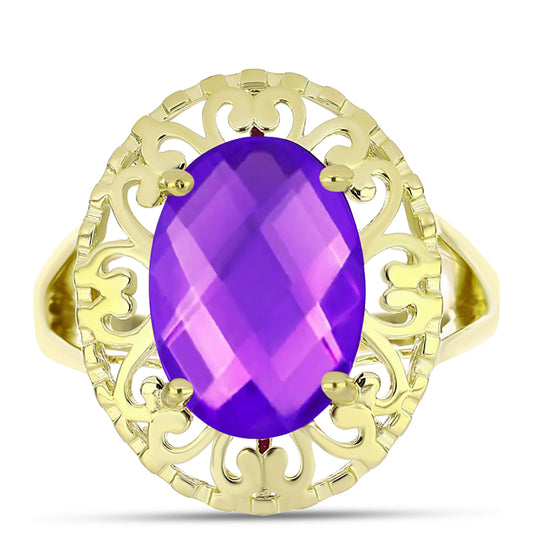 Inel din Argint 925 Placat cu Aur ( 4.24 grame ) cu Agat Violet 4.71 Carate