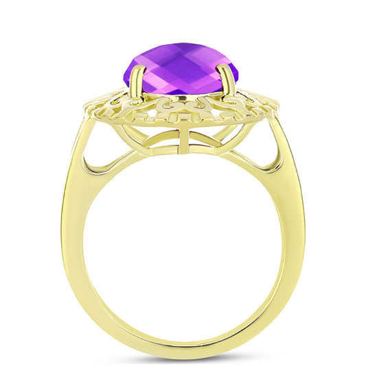 Inel din Argint 925 Placat cu Aur ( 4.24 grame ) cu Agat Violet 4.71 Carate