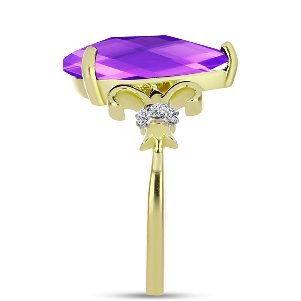 Inel din Argint 925 Placat cu Aur ( 2.67 grame ) cu Agat Violet și Topaz Alb 4.09 Carate