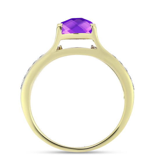 Inel din Argint 925 Placat cu Aur ( 3.46 grame ) cu Agat Violet și Topaz Alb 2.12 Carate