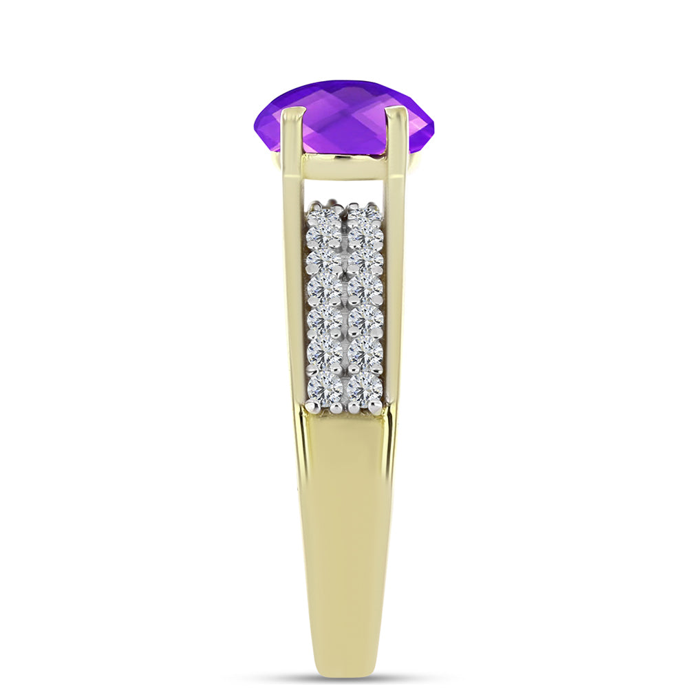 Inel din Argint 925 Placat cu Aur ( 3.46 grame ) cu Agat Violet și Topaz Alb 2.12 Carate