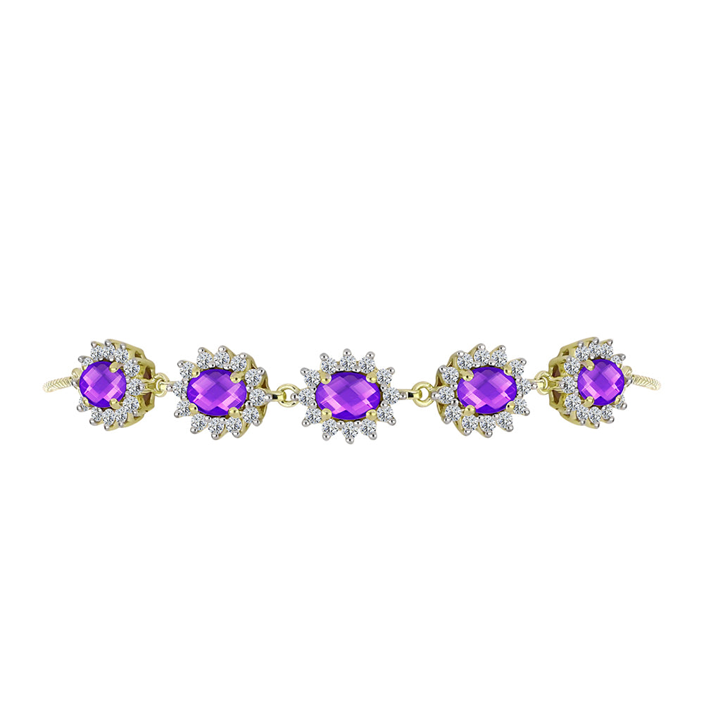 Brățară din Argint 925 Placat cu Aur ( 7.8 grame ) cu Agat Violet și Topaz Alb 5.65 Carate